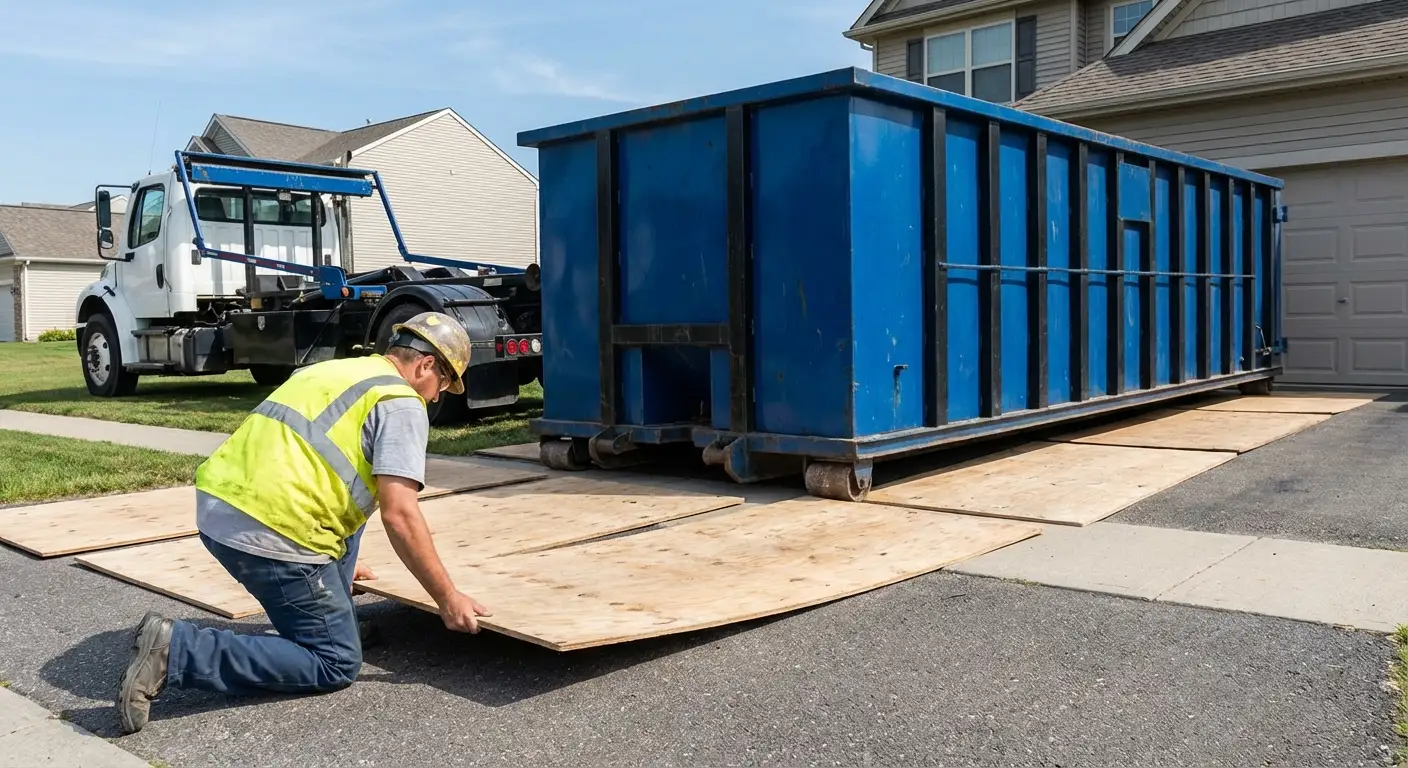 Driveway protection and delivery preparation for dumpster rental in Garland, TX