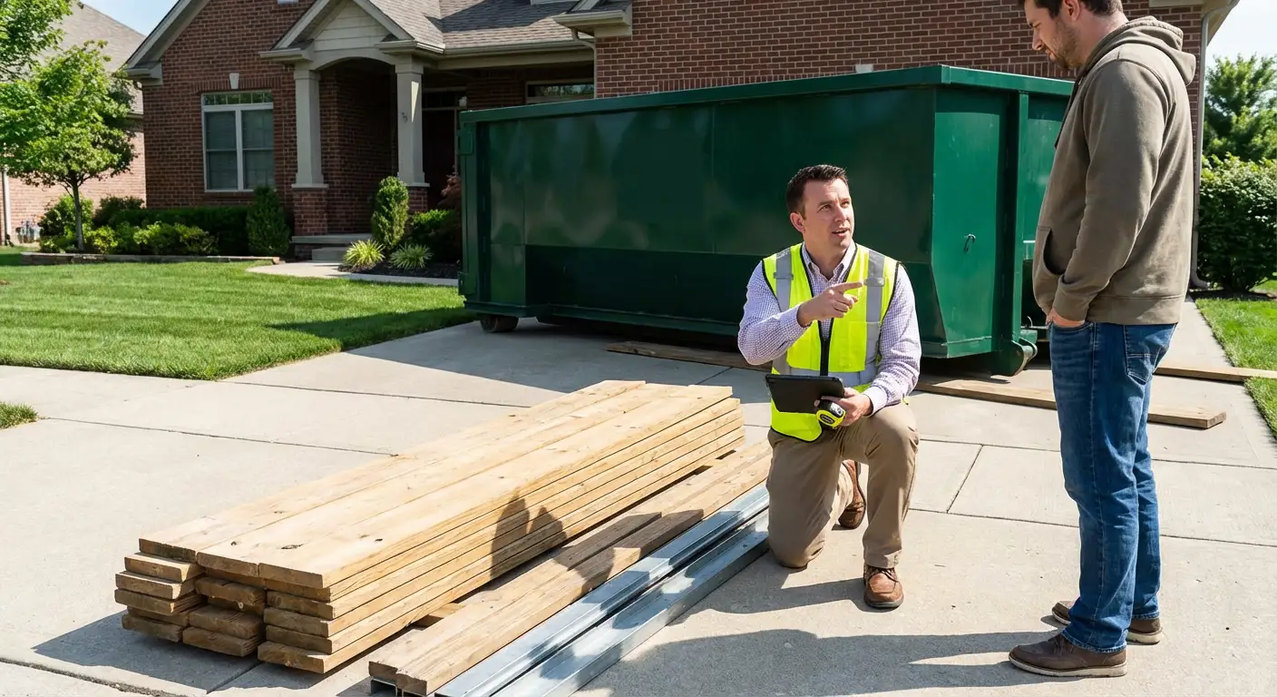 Dumpster rental delivery truck in Garland