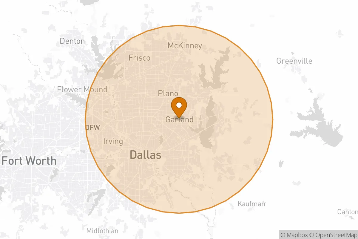 service area service area map in Garland, TX